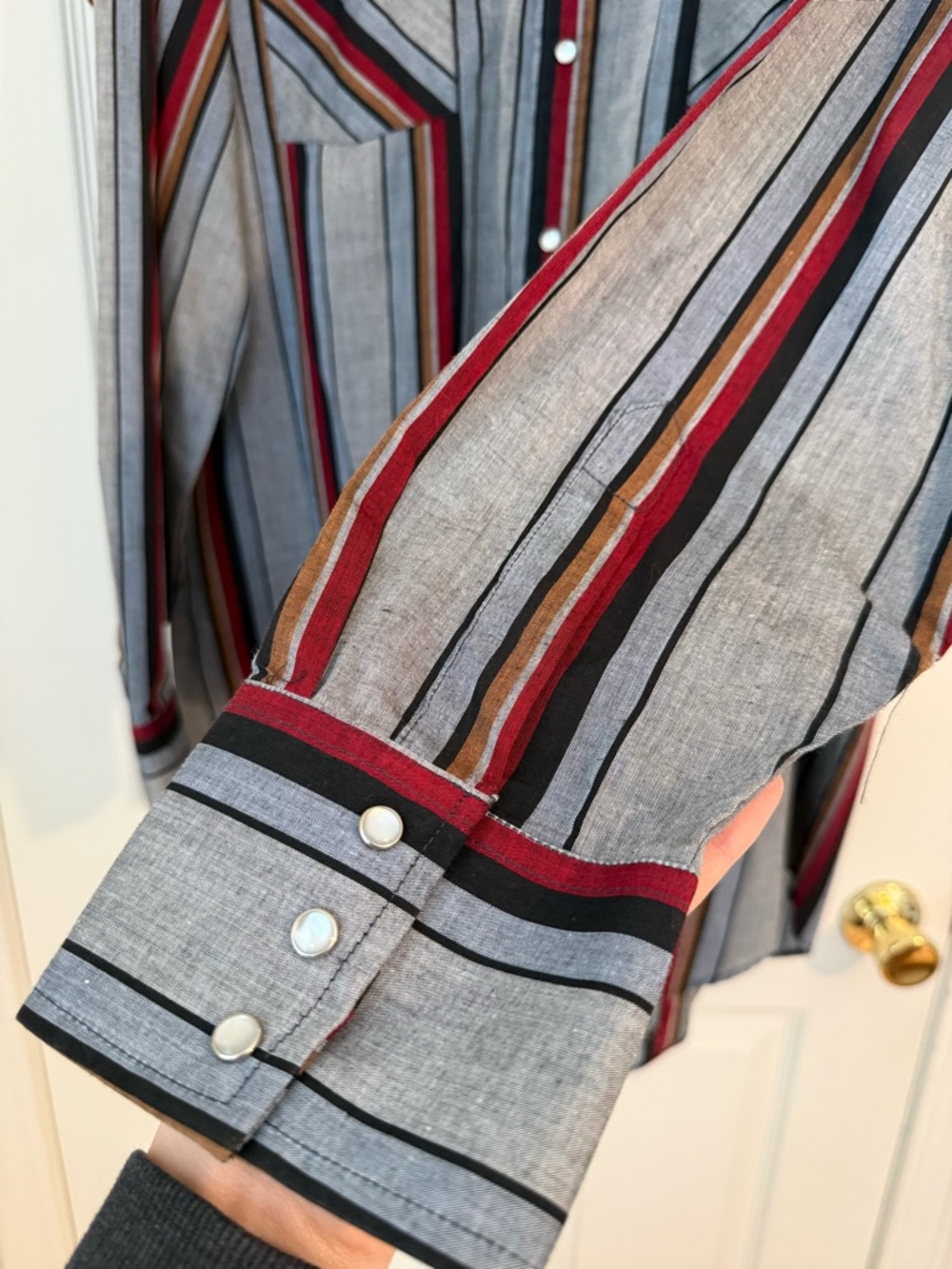ELY Cattleman Western Shirt Men XL Tall Pearl Snap Striped Gray Red Vintage - Picture 5 of 14